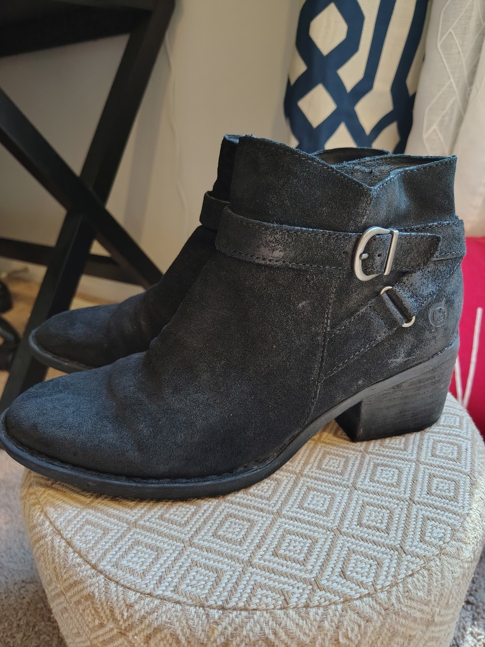 Born Black Suede Ankle Bootie with Buckle Strap